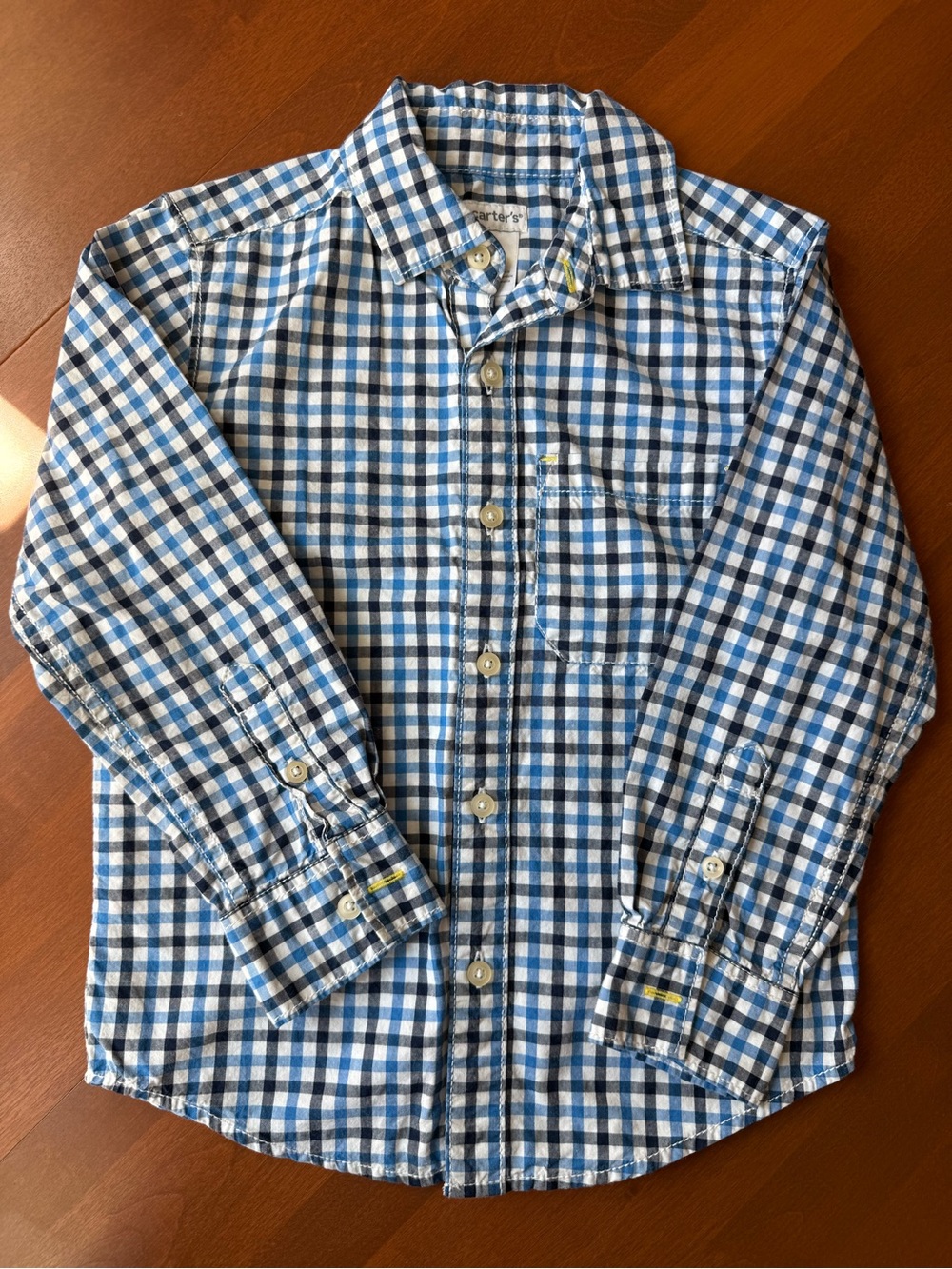 Carter's Blue and White Checked Long-Sleeve Button-Down Shirt